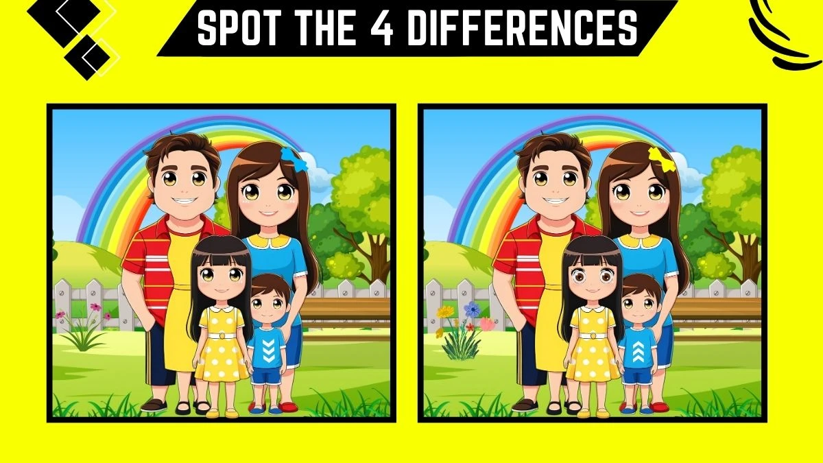 Spot the Difference Game: Only People with 50/50 Vision Can Spot the 4 differences in this Family image in 10 Secs