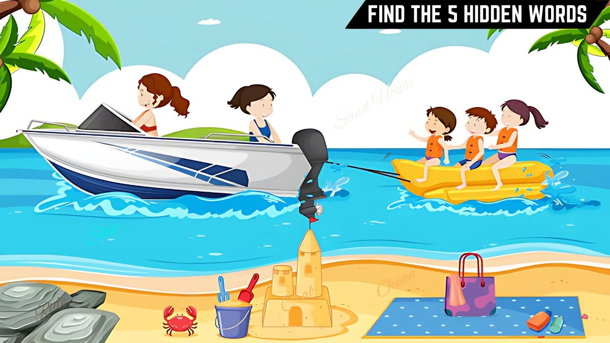 Puzzle IQ Test: Only 5 Out of 10 Can Spot the 5 Hidden Words in this Beach Image in 7 Secs