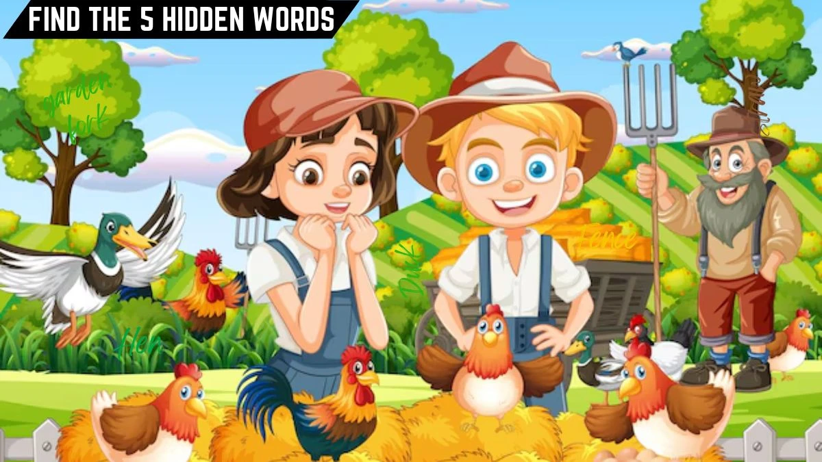 Puzzle IQ Test: Only Genius Can Spot the 5 Hidden Words in this Farm Image in 9 Secs