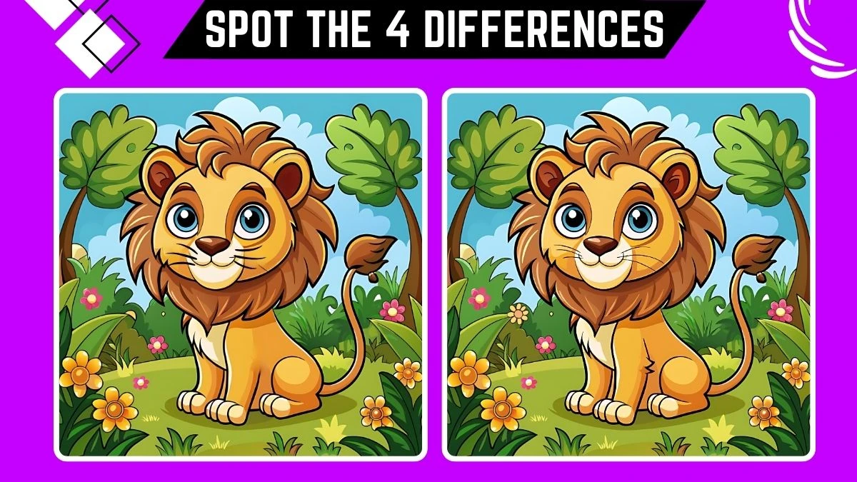 Spot the 4 Differences Picture Puzzle Game: Only Extra Sharp Eyes Can Spot the 4 Differennces in this Lion Image in 10 Secs