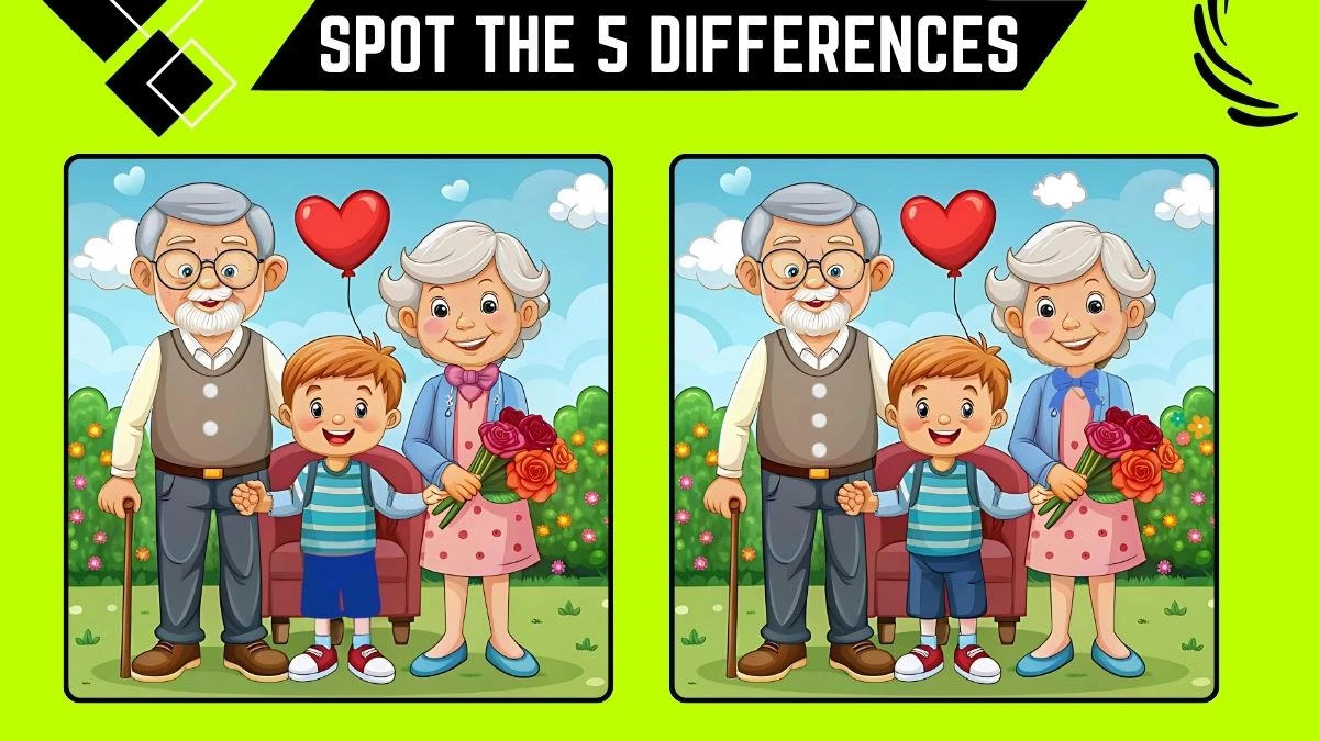 Spot the Difference 5 Differences: Only Genius with Eagle Eyes Can Spot the 5 Differences in this Family Image in 14 Secs | Picture Puzzle Game