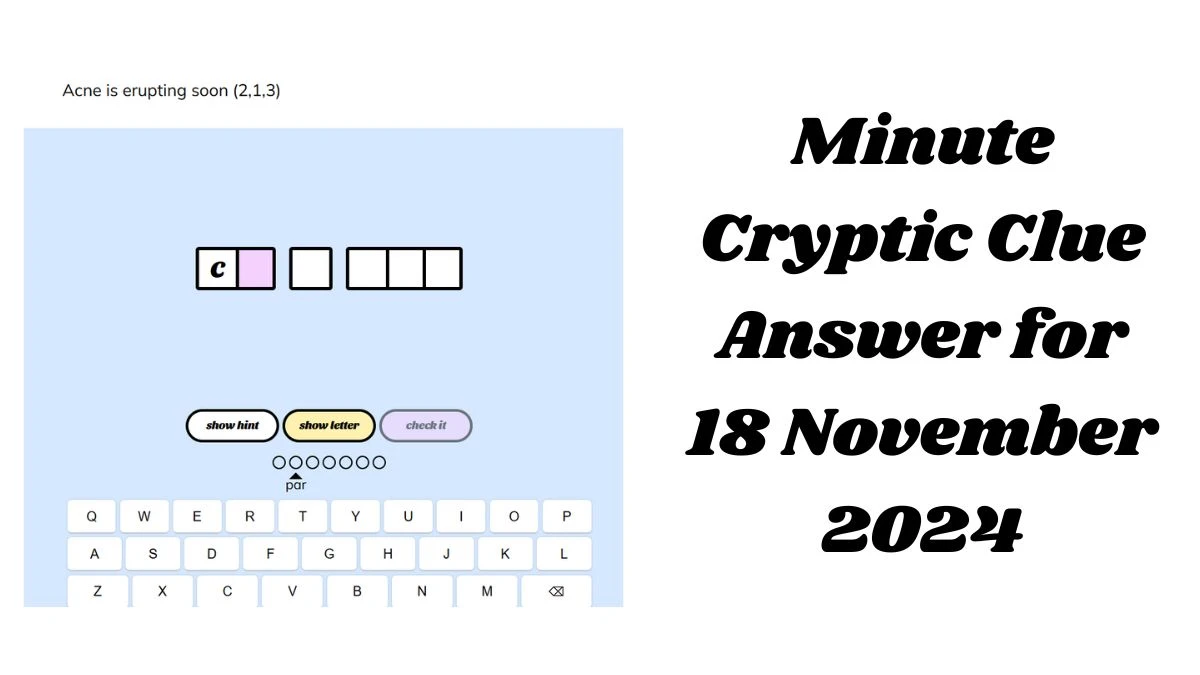 Acne is erupting soon (2,1,3) Crossword Clue Minute Cryptic Clue Answer for 18 November 2024