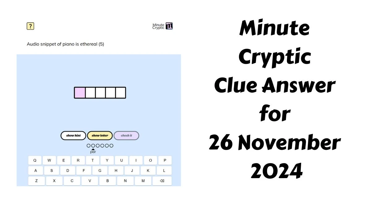 Audio snippet of piano is ethereal (5) Crossword Clue Minute Cryptic Clue Answer for 26 November 2024