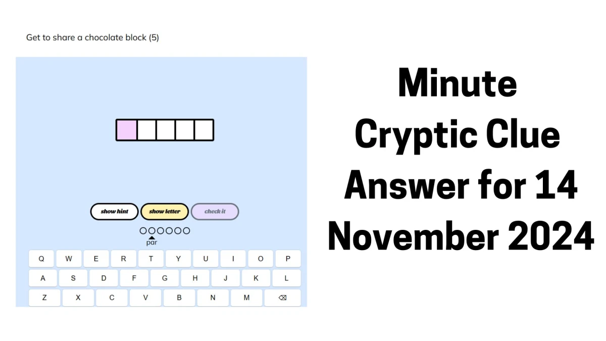 Get to share a chocolate block (5) Crossword Clue Minute Cryptic Clue Answer for 14 November 2024