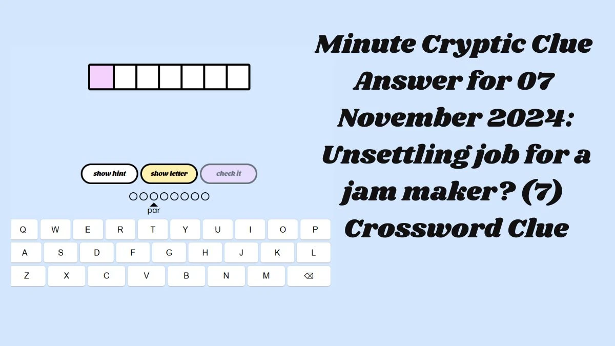 Minute Cryptic Clue Answer for 07 November 2024: Unsettling job for a jam maker? (7) Crossword Clue