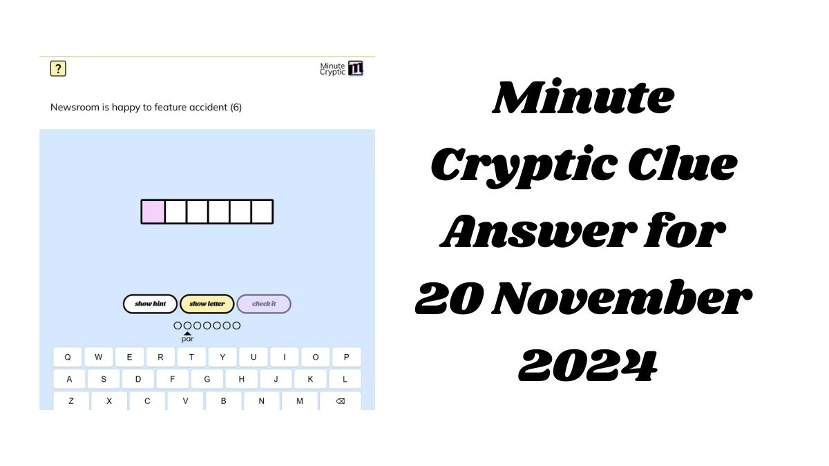 Newsroom is happy to feature accident (6) Crossword Clue Minute Cryptic Clue Answer for 20 November 2024