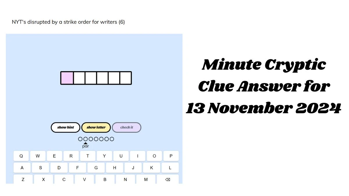 NYT's disrupted by a strike order for writers (6) Crossword Clue Minute Cryptic Clue Answer for 13 November 2024