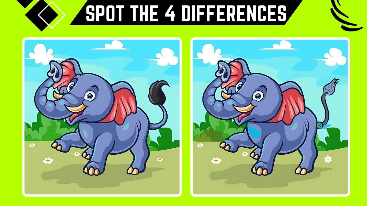 Spot the 4 Differences: Only Genius with Sharp Eyes Can Spot the 4 Differences in this Elephant Image in 10 Secs | Picture Puzzle Game