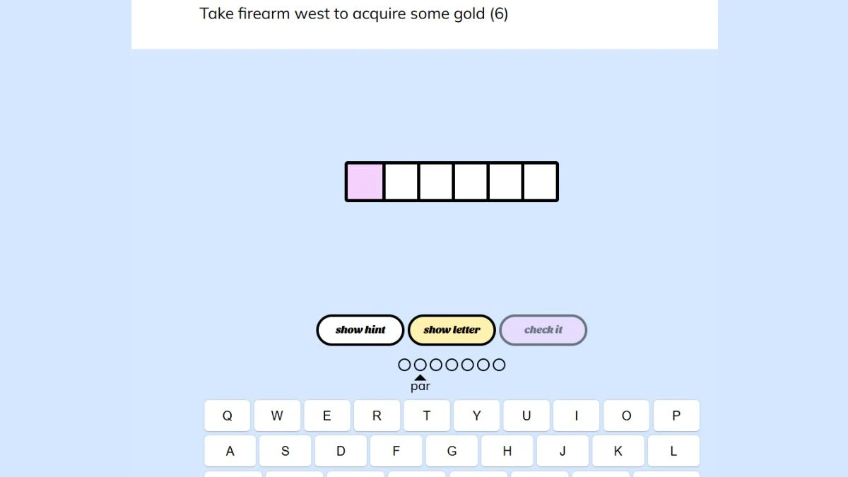 Take firearm west to acquire some gold (6) Crossword Clue Minute Cryptic Clue Answer for 27 November 2024