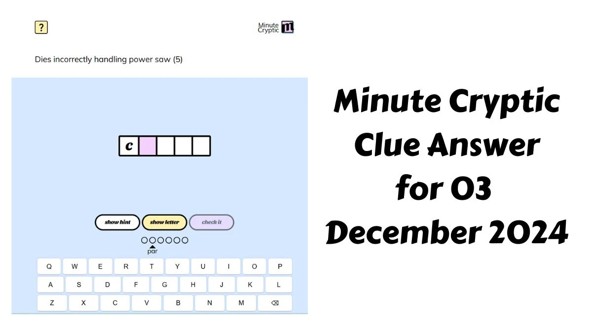 Dies incorrectly handling power saw (5) Crossword Clue Minute Cryptic Clue Answer for 03 December 2024