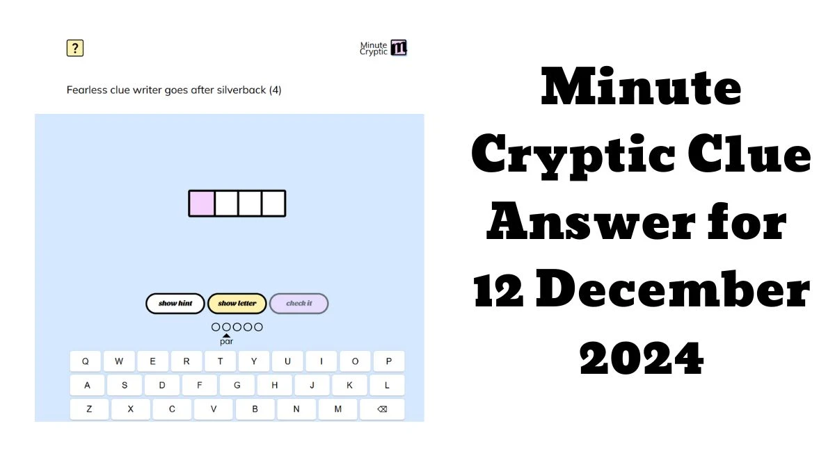 Fearless clue writer goes after silverback (4) Crossword Clue Minute Cryptic Clue Answer for 12 December 2024