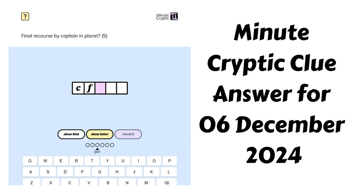 Final recourse by captain in plane!? (5) Crossword Clue Minute Cryptic Clue Answer for 06 December 2024