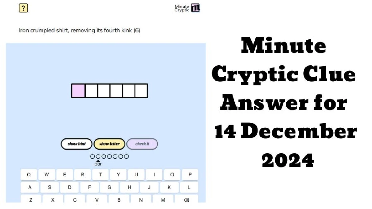 Iron crumpled shirt, removing its fourth kink (6) Crossword Clue Minute Cryptic Clue Answer for 14 December 2024