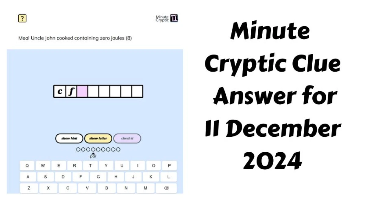 Meal Uncle John cooked containing zero joules (8) Crossword Clue Minute Cryptic Clue Answer for 11 December 2024