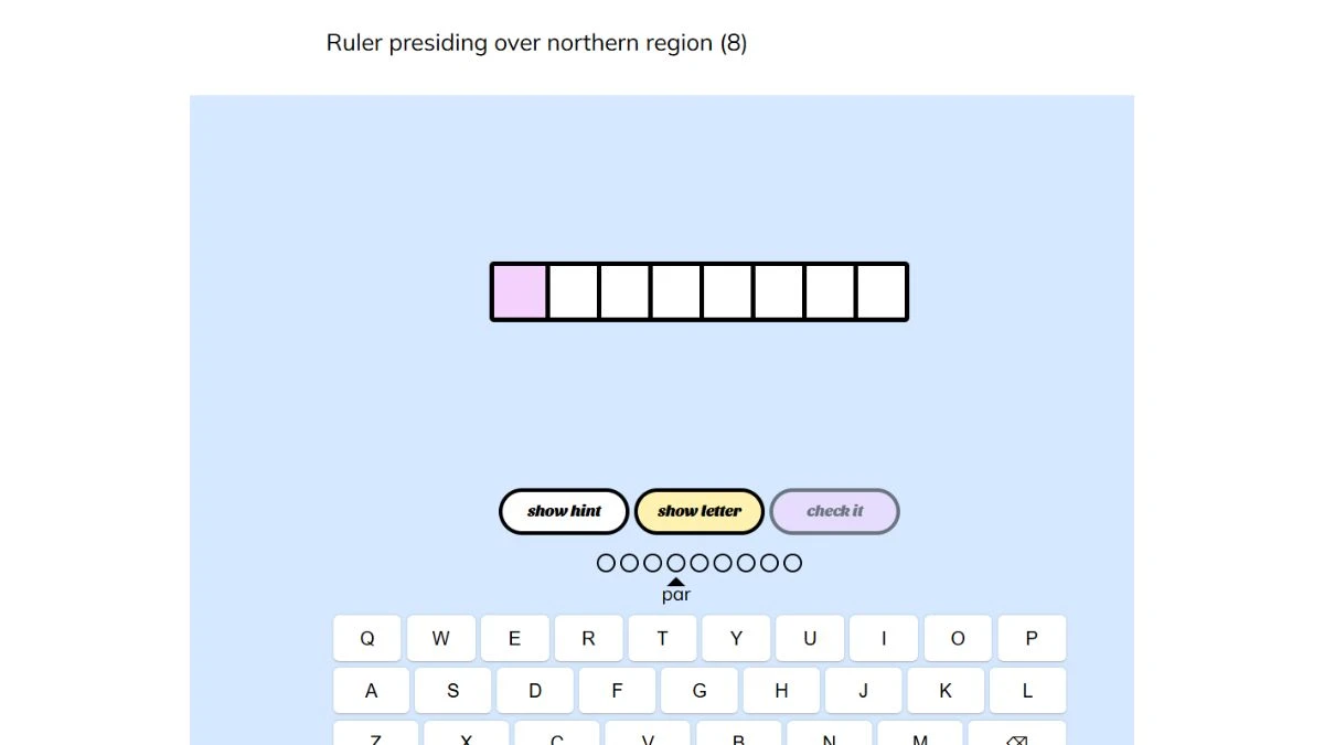 Ruler presiding over northern region (8) Crossword Clue Minute Cryptic Clue Answer for 08 December 2024