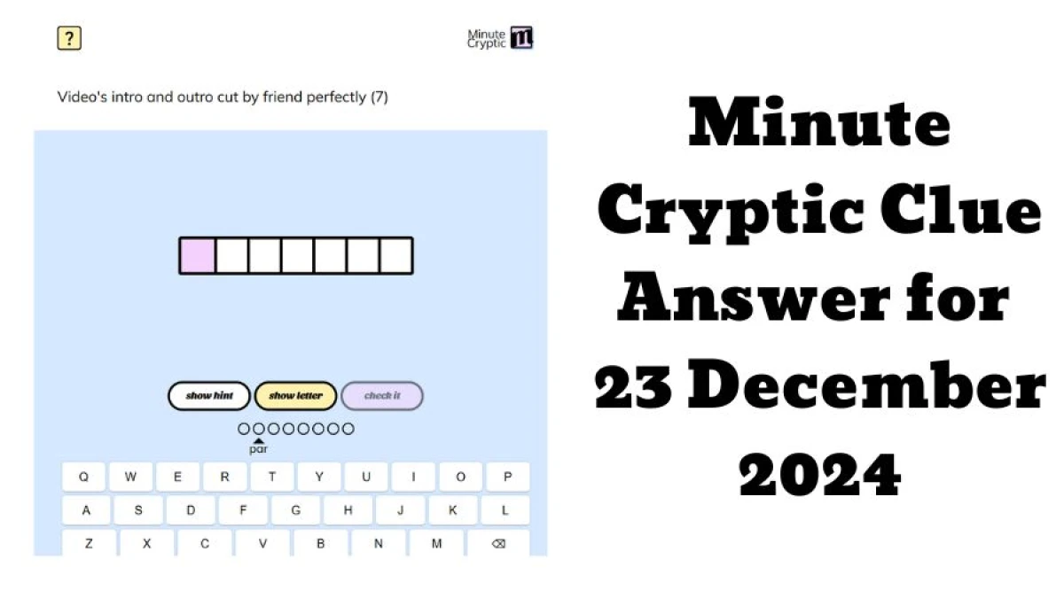 Video's intro and outro cut by friend perfectly (7) Crossword Clue Minute Cryptic Clue Answer for 23 December 2024