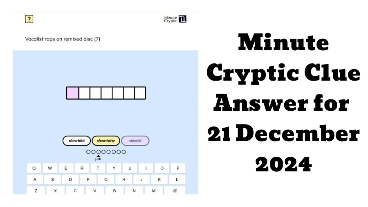 Vocalist raps on remixed disc (7) Crossword Clue Minute Cryptic Clue Answer for 21 December 2024