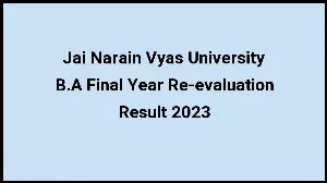 Jai Narain Vyas University Result 2023 (Out) Direct Link to Check Result for B.A Final Year Re-evaluation, Mark sheet at jnvuiums.in - ​29 Nov 2023