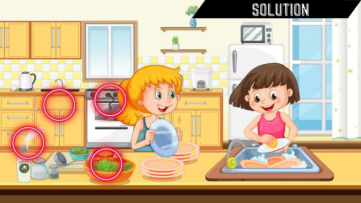Spot the 4 Mistakes Picture Puzzle Eye Test: Only Geniuses can find the 4 mistakes in this Kitchen Image within 14 secs