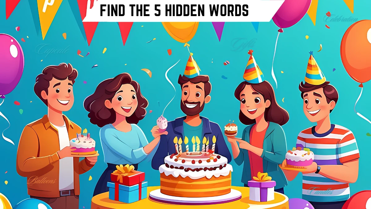 Puzzle IQ Test: Only a Genius Mind Can Spot the 5 Hidden Words in this Birthday Party Image in 10 Secs