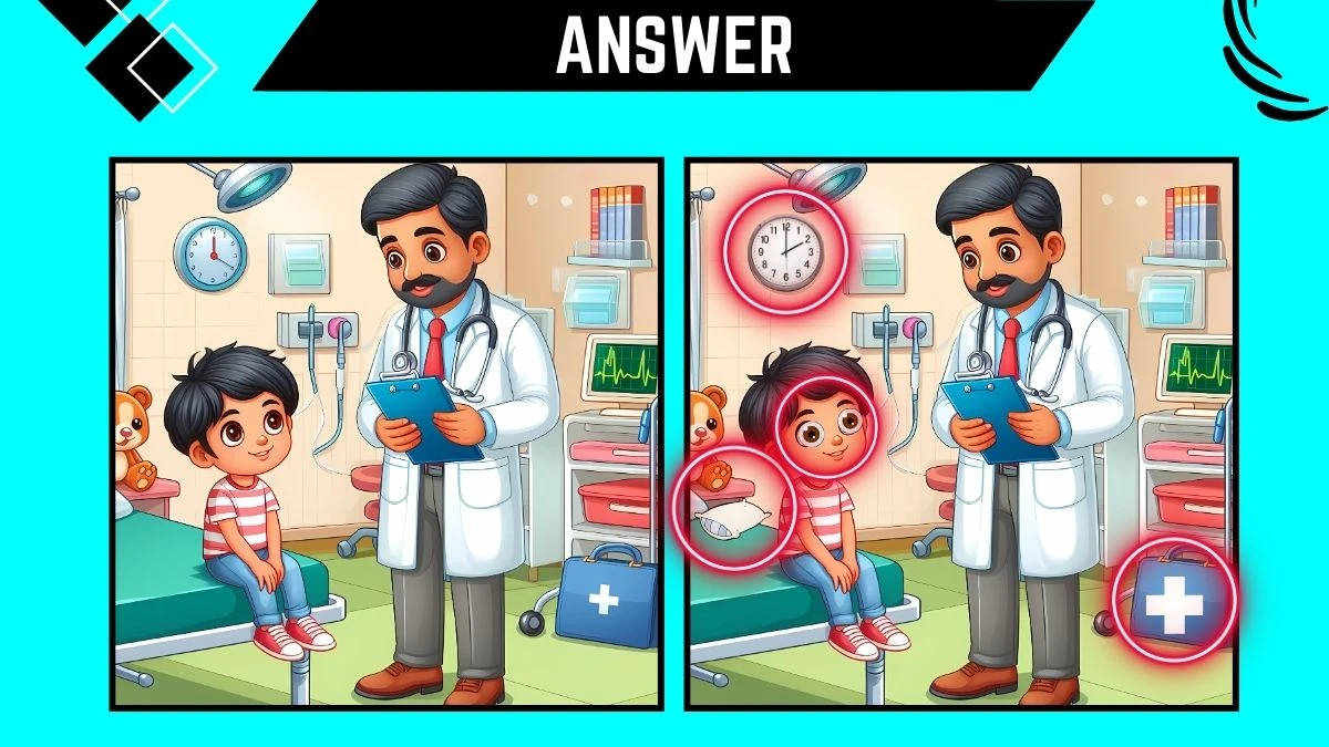 Spot the Difference Game: Only Genius with Sharp Eyes Can Spot the 4 Differences in this Doctor and Patient in 12 Secs