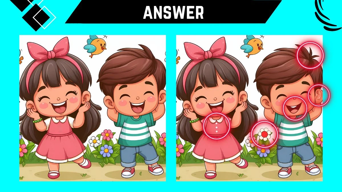 Spot the Difference Game: Only People with 50/50 Vision can Spot the 5 Differences in this Boy and Girl Image in 14 Secs Spot the Difference Game: Only People with 50/50 Vision can Spot the 5 Differences in this Boy and Girl Image in 14 Secs