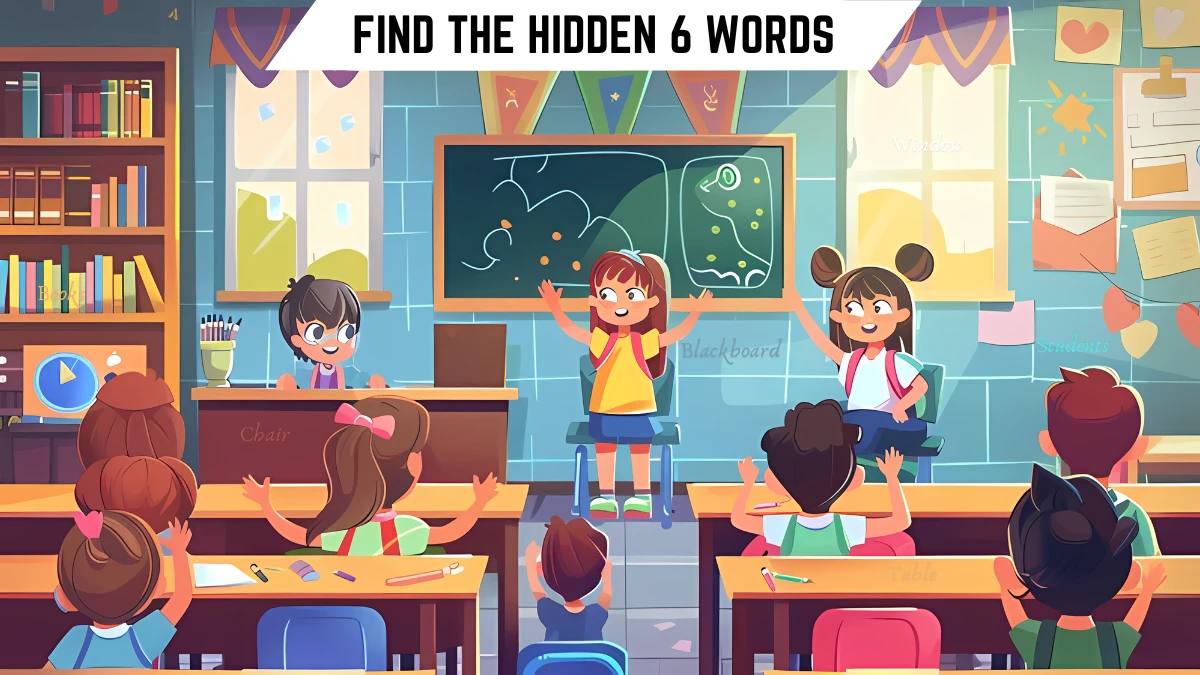 Genius IQ Test: Only detective minds can spot the 6 Hidden Words in this Classroom Image in 12 Secs Brain Teaser image