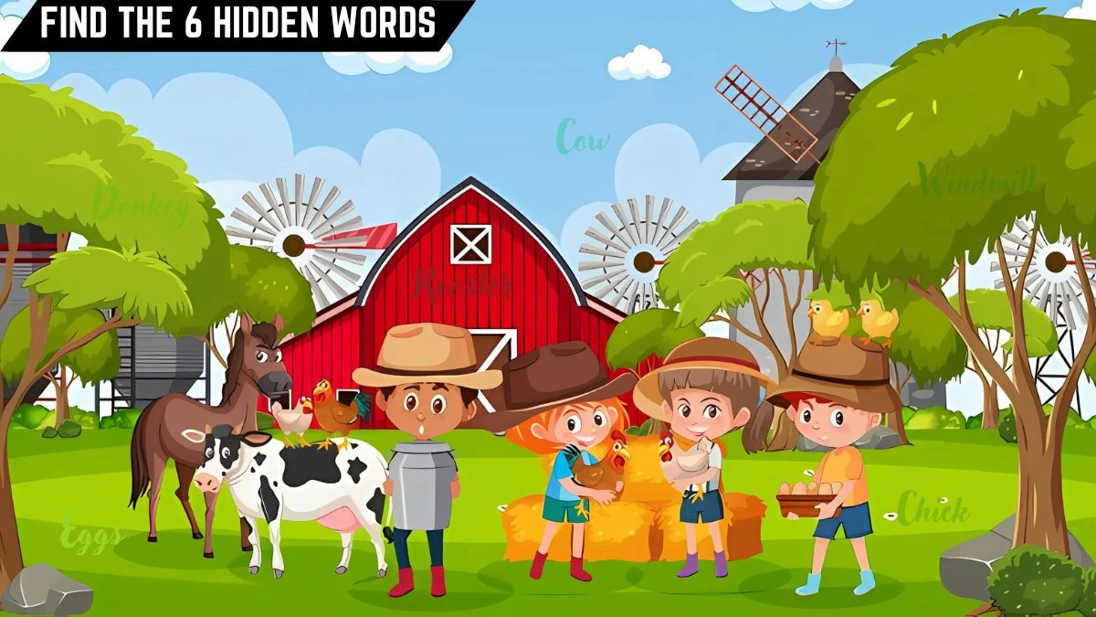 Picture Puzzle IQ Test: Only 4K Vision People Can Spot the 6 Hidden Words in this Farm Image in 10 Secs