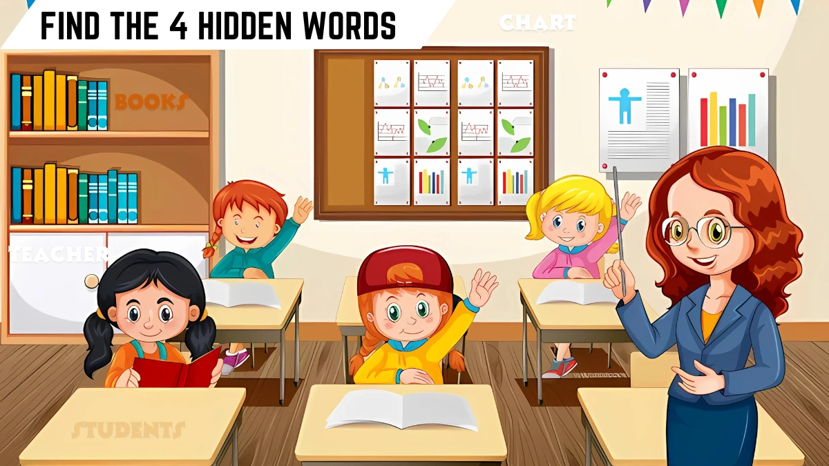 Puzzle IQ Test: Only 3 Out of 10 Can Spot the 4 Hidden Words in this Classroom Image in 12 Secs