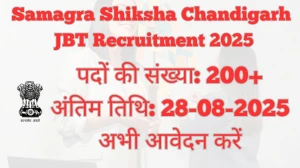 Samagra Shiksha Chandigarh JBT Recruitment 2025 – 218 Posts, Online Form Out at ssachd.nic.in