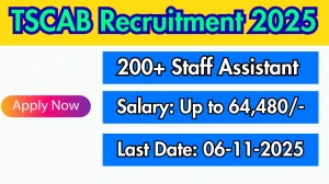 TSCAB Staff Assistant Recruitment 2025 – 225 Posts, Online Form Out at tgcab.bank.in
