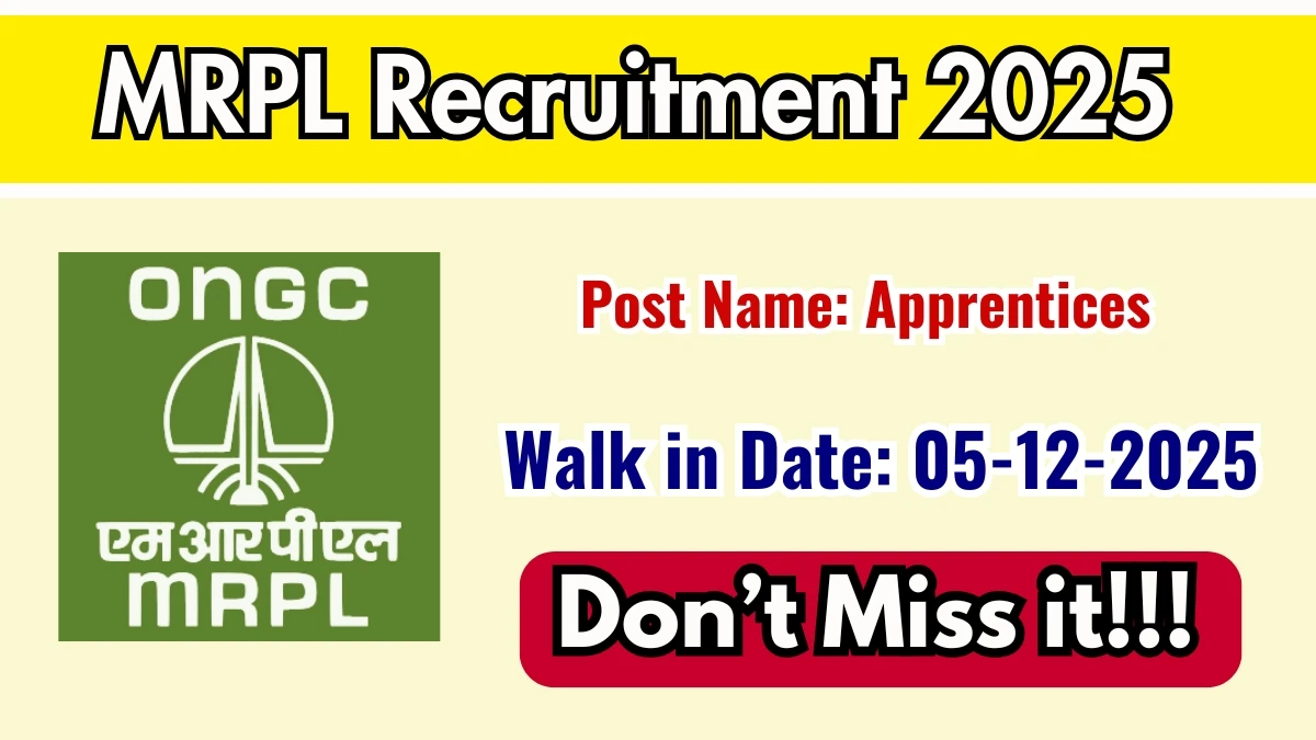 MRPL Apprentices Recruitment 2025 Notification PDF Out - Walk in