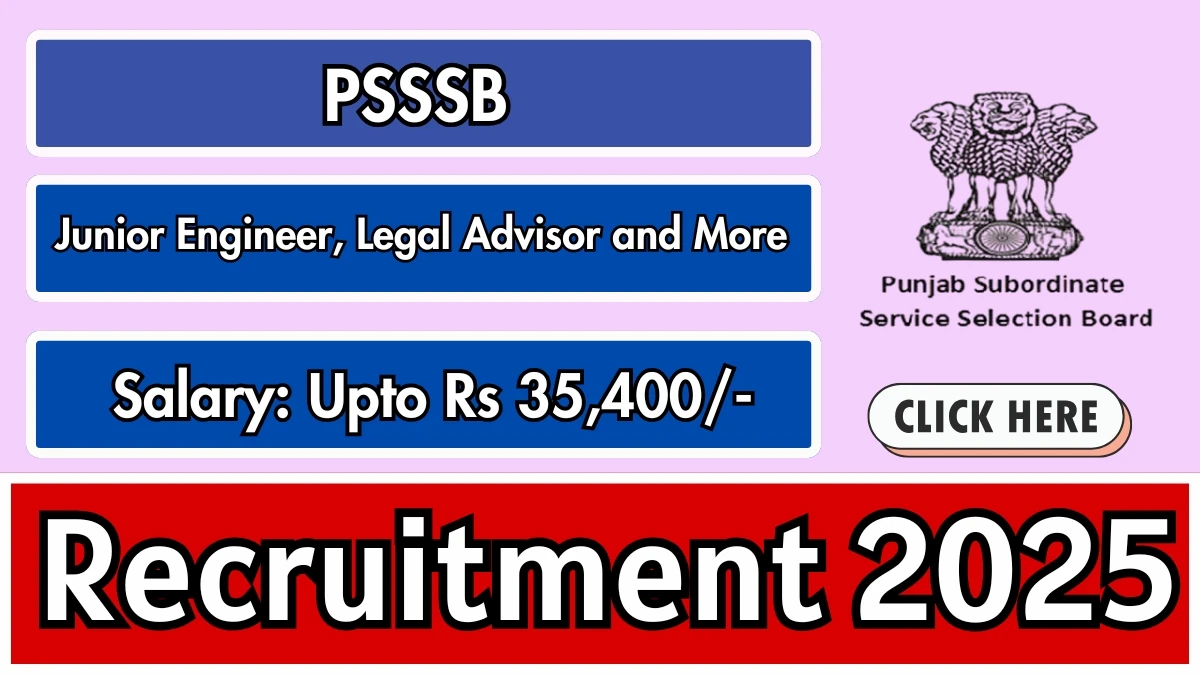PSSSB Recruitment 2025 Notification PDF Out - Apply Online 34 Junior Engineer, Legal Advisor and More Posts