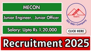 MECON Junior Engineer, Junior Officer Recruitment 2025 Notification PDF Out - A...