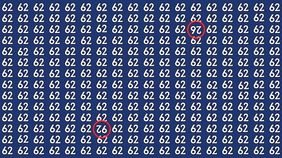 Optical Illusion: Within 7 Seconds Spot The Inverted 92 and 26 among 62s