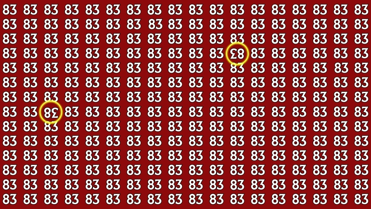 Optical Illusion: Within 8 Seconds Spot The Inverted 38 and 83 among 83s Optical Illusion: Within 8 Seconds Spot The Inverted 38 and 83 among 83s