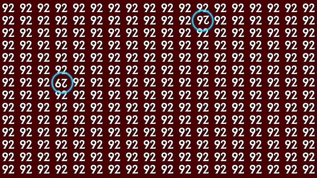 Optical Illusion: Within 9 Seconds Spot The Inverted 26 and 29 among 92s Optical Illusion: Within 9 Seconds Spot The Inverted 26 and 29 among 92s