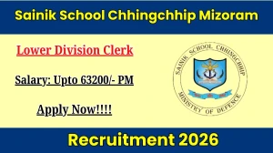 Sainik School Chhingchhip Mizoram Lower Division Clerk Recruitment 2026 Out - Apply Offline 01 Posts